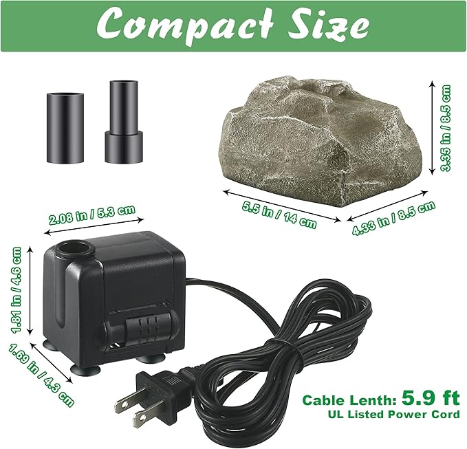 Saillong Bird Bath Water Fountain, Granite Air Pump Rock with Pump for Bird, Rock Waterfall Fountain, Feeder, Aquariums, Fish Tank (with Electric Power Source)