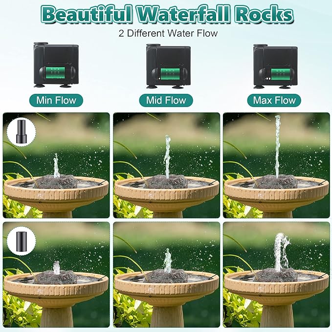 Dreyoo Fountain for Bird Bath, Red Moss Resin Granite Water Fountain Rock with 7W Water Pump, Bird Bath Fountains for Hummingbird Birdbath, Bird Feeder, Small Aquarium, Fish Tank