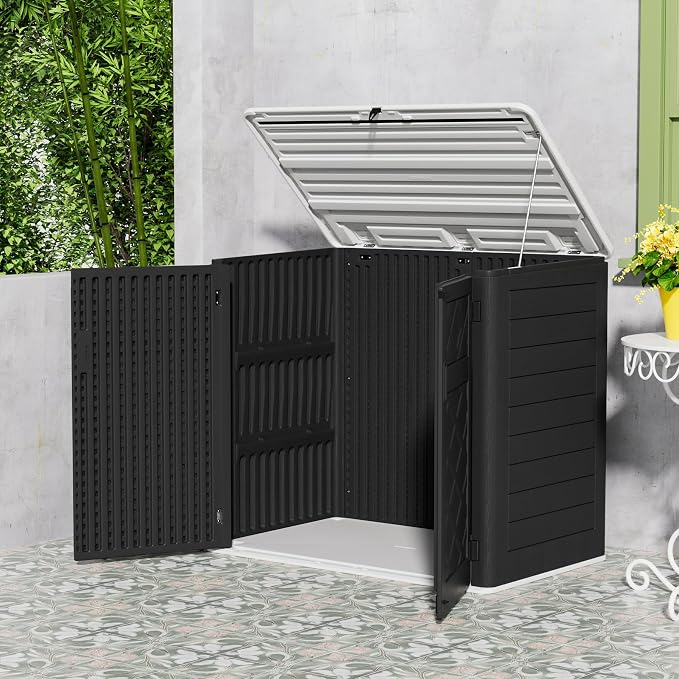 Mrosaa Resin Outdoor Storage Shed, 38 cu.ft Outdoor Storage Box Waterproof for Garden Tools, Patio Furniture, Trash Cans, Garage Storage, Lockable (Black) - Image 7
