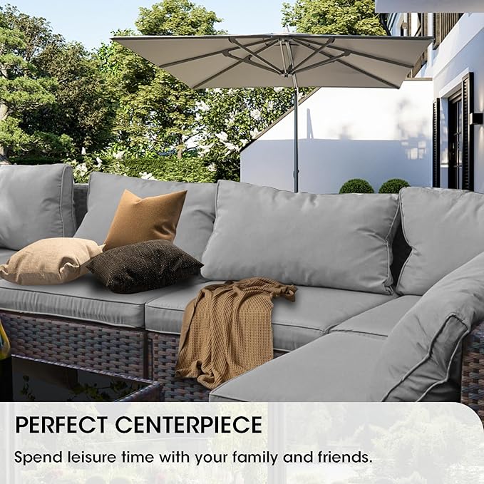 15 Piece Patio Furniture Set with 44" Fire Pit Table, Outdoor Sectional Couch, PE Rattan Patio Conversation Sets with 4inch Cushions for Backyard Grey