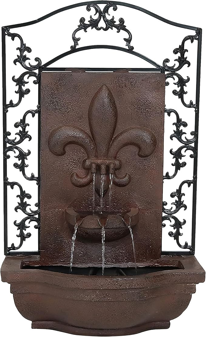 Sunnydaze 33" Outdoor Wall Water Fountain with Pump - Iron - French Lily - Electric