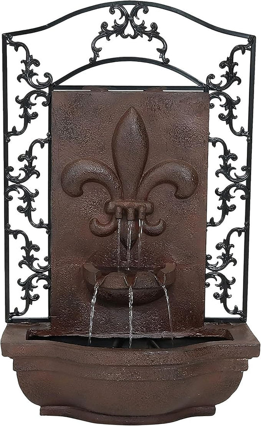 Sunnydaze 33" Outdoor Wall Water Fountain with Pump - Iron - French Lily - Electric