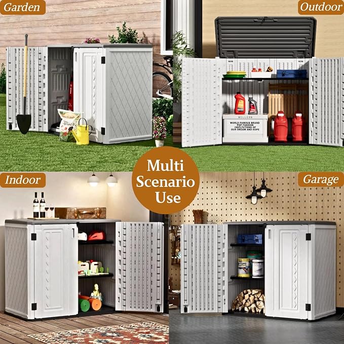 ZZM 4x3FT Heavy-Duty Outdoor Storage Shed | 34 Cu.Ft Waterproof Resin Cabinet with Double-Wall | UV-Resistant & Lockable for Garden Tools, Bikes, Patio Furniture (Wood Grain Texture) - Image 8