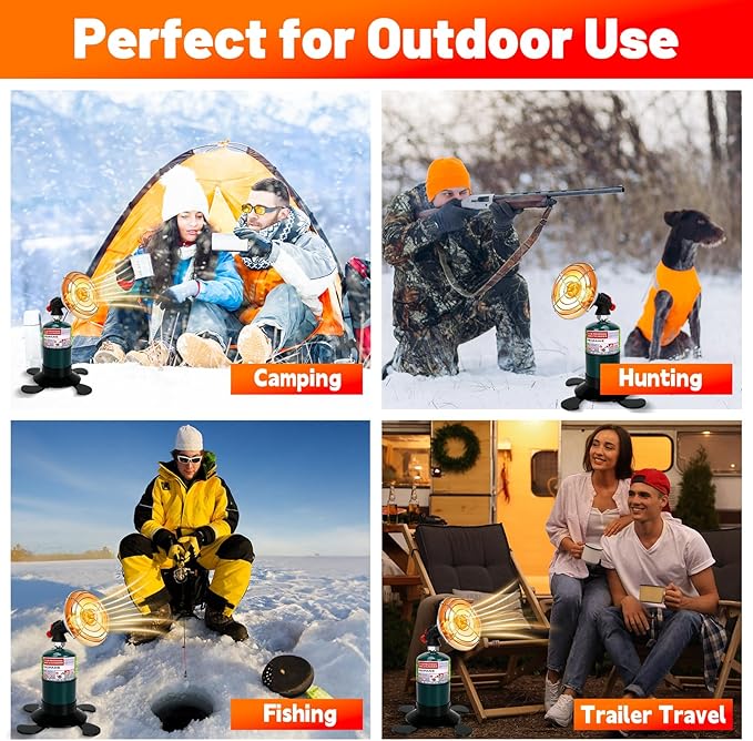 Portable Propane Heater for Camping, Outdoor Small Space Patio Heater, Cordless Gas Heaters with Foldable Tank Holder, Fast Radiant Heaters for Camping Tent, Winter Hiking, Ice Fishing & Hunting