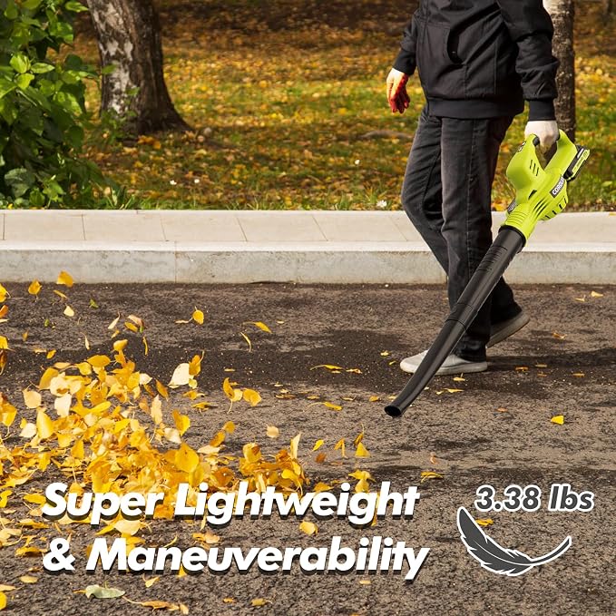 Leaf Blower Cordless - 21V Powerful Electric Leaf Blower with 2 Batteries and Charger, 2 Speed Modes, 2.0Ah Lightweight Battery Powered Leaf Blowers for Lawn Care, Patio, Dust, Blowing Leaves - Image 7