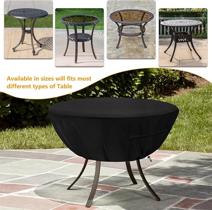 Round Patio Table Cover,Suitable for 48 Inch Diameter Patio Round Table,Waterproof Heavy Duty Round Outdoor Coffee Table Cover,Black - Image 4