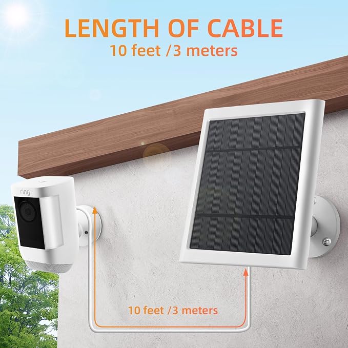 8 Pack IP65 Solar Panel for Rings Camera, 4W Solar Charger Compatible with Rings Spotlight &All-New Stick Up Outdoor Cam Battery, 10ft Long Cable with USB-C to Barrel Plug Adapter - Image 3