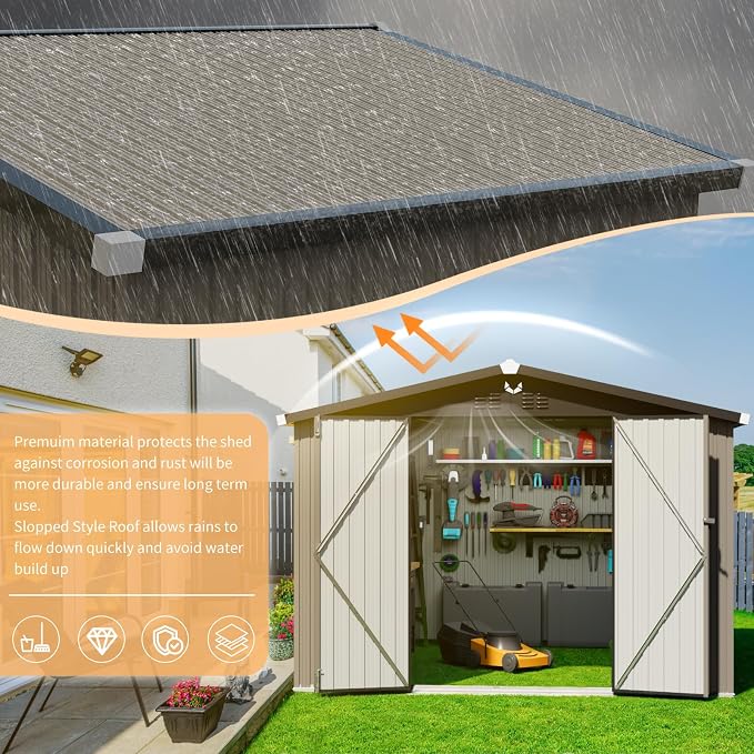 Metal Storage Shed 10x12 FT,Outdoor Storage Building,Large Backyard Sheds with Lockable Doors,Outside Storage Shed Waterproof - Image 5
