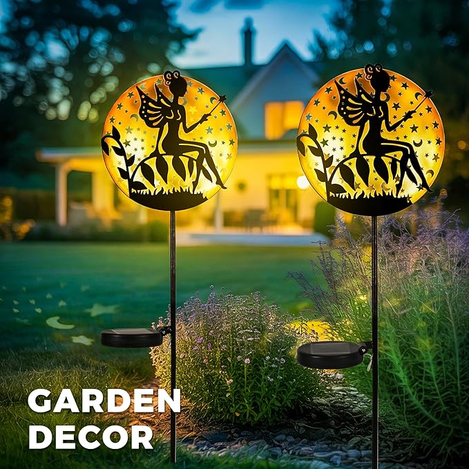 Solar Fairy Garden Lights, Metal Fairy Sculpture Pathway Stakes, Waterproof Outdoor Decorative Lights for Yard Patio Garden Porch, Gifts for Women Mom, 1 Pack