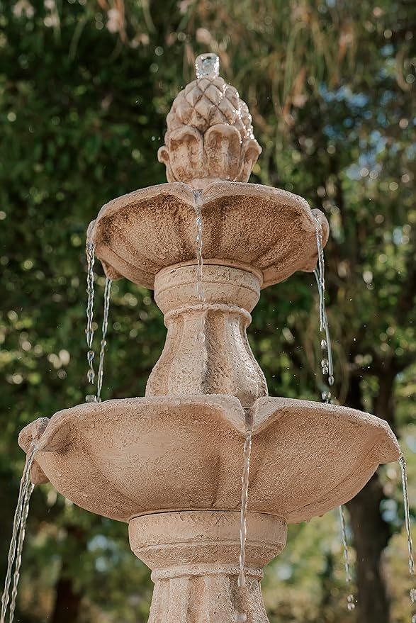 XBrand 51" 3-Tier Outdoor Freestanding Waterfall Fountain with Pump and Pineapple Finial, Beige
