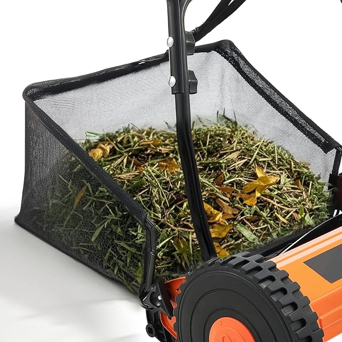 16-Inch Push Reel Lawn Mower, 5-Blade Design, Adjustable Cutting Height from 0.6 to 1.75 Inches, Includes Grass Catcher for Effortless and Even Trimming - Image 7