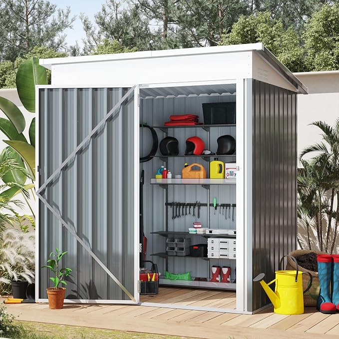 AECOJOY 5' x 3' Outdoor Storage Shed, Small Metal Sheds & Outdoor Storage Clearance with Lockable Door, Utility and Tool Storage Garden Shed for Backyard, Patio, Outside use in Dark Grey by AECOJOY