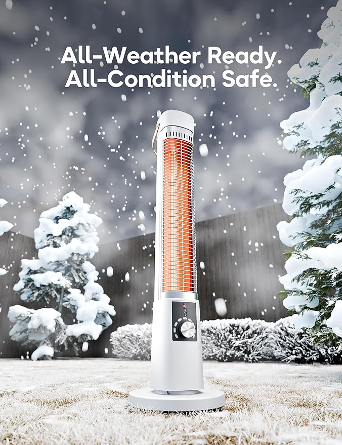 Patio Heater for Outdoor Use, Infrared Electric Outdoor Heater, 1500W Instant Heating, 60-Degree Oscillation, 9 Heat Levels, 9H Timer, Remote, for Garage, Backyard, Large Room, Indoor, 32.2", Ivory