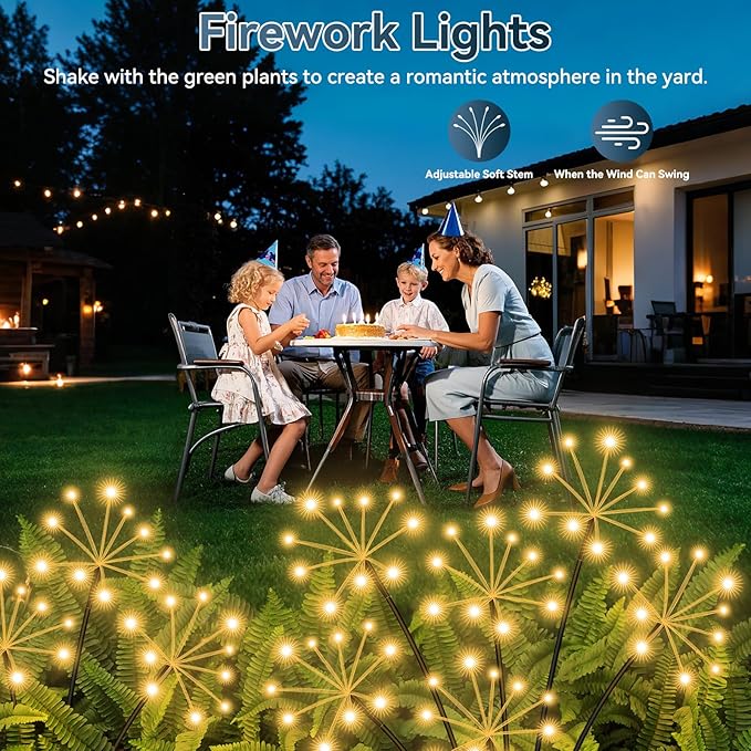 Solar Garden Lights 6 Pack Waterproof Swaying Starburst Light Solar Outdoor Lights for Yard Patio Walkway Pathway Party Wedding Decoration, Unique Gifts for Women, Warm White