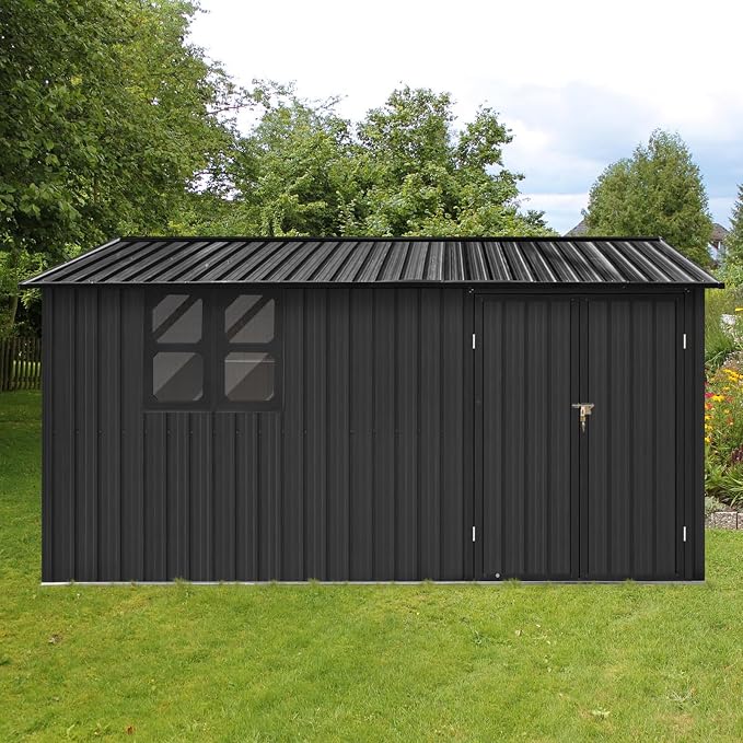 10x12 FT Outdoor Storage Shed, Large Metal Garden Shed with 4-pane Window, Outside Tool Shed with Lockable Hinged Doors & 4 Air Vents, Waterproof Storage Building for Backyard, Patio, Lawn, Black - Image 8