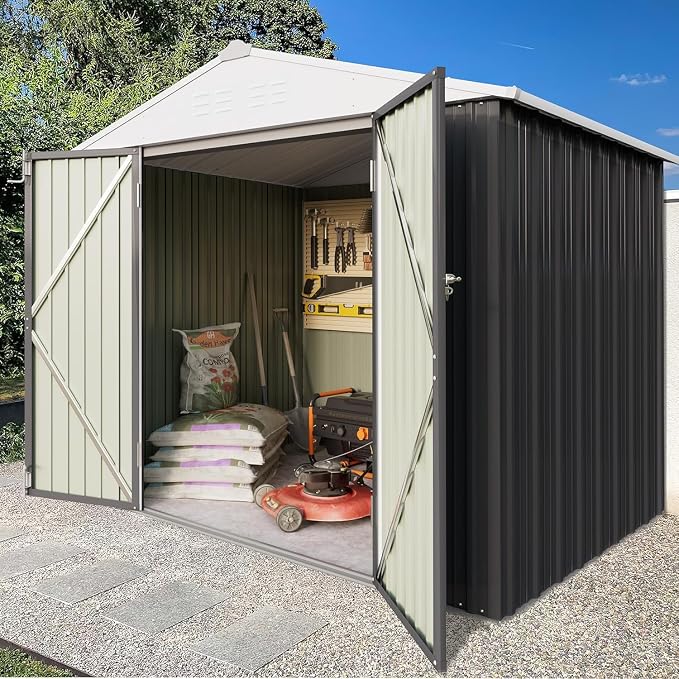 Greesum 6x4FT Outdoor Storage Shed, Utility Tool Shed Metal Storage Garden Shed with Door & Lock for Patio Storage, Gray by BuynowfromGreesum