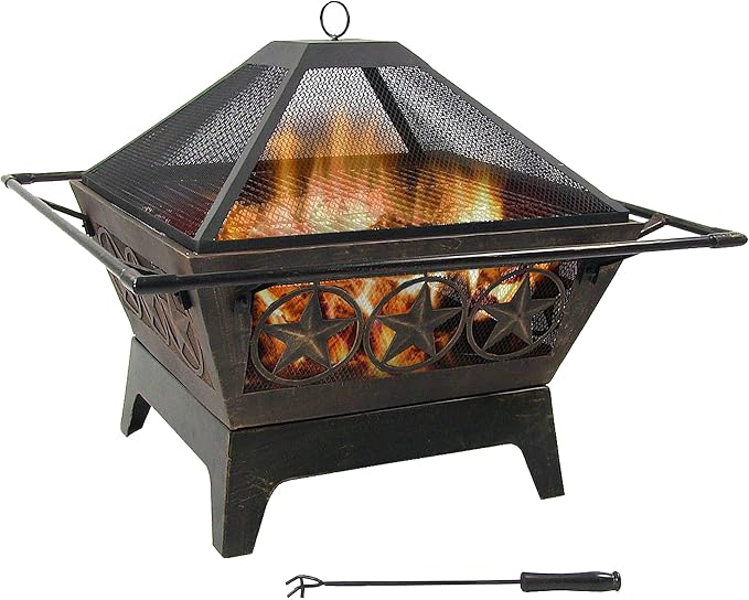 Sunnydaze Northern Galaxy 32-Inch Outdoor Fire Pit with Grill Grate, Spark Screen, and Poker - Heavy-Duty Wood-Burning Fire Pit for Outside by SunnydazeDecor