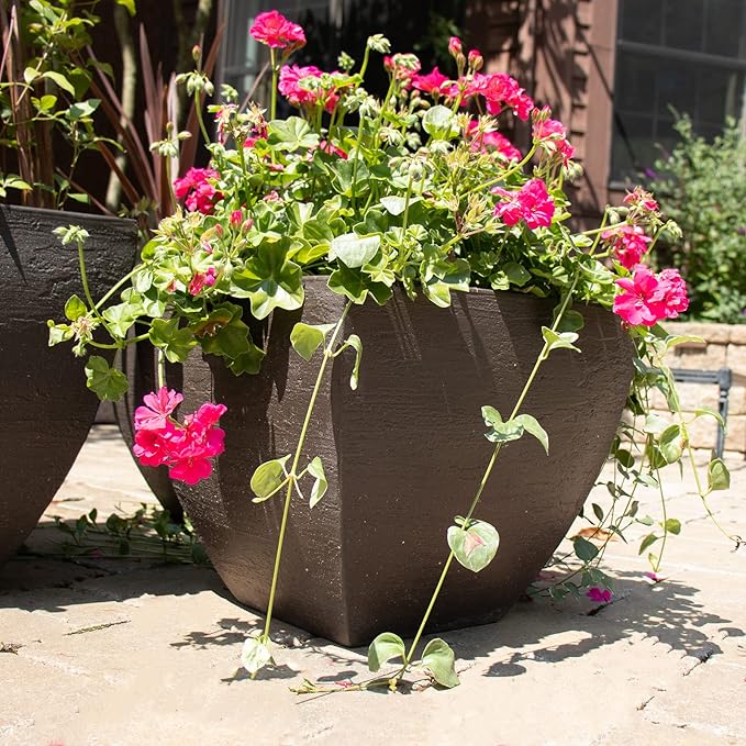 Tusco Products MSQ20BK Modern Square Garden Planter, 20-Inch, Black