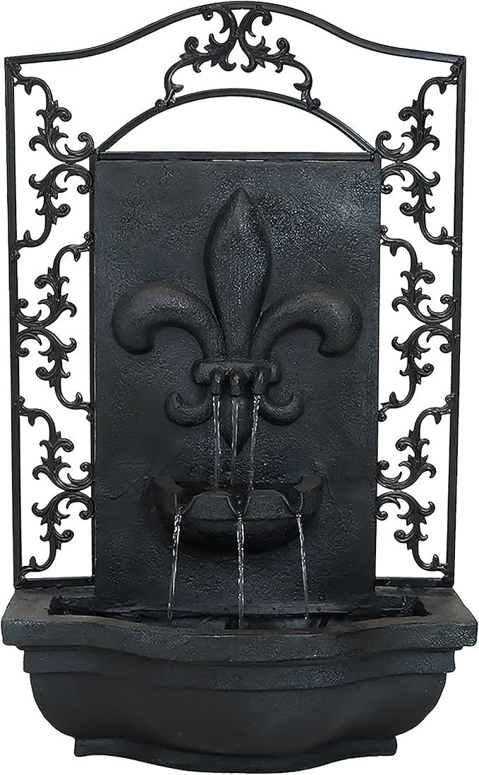 Sunnydaze 33" Outdoor Wall Water Fountain with Pump and Panel - Lead - French Lily - Solar/Battery-Powered
