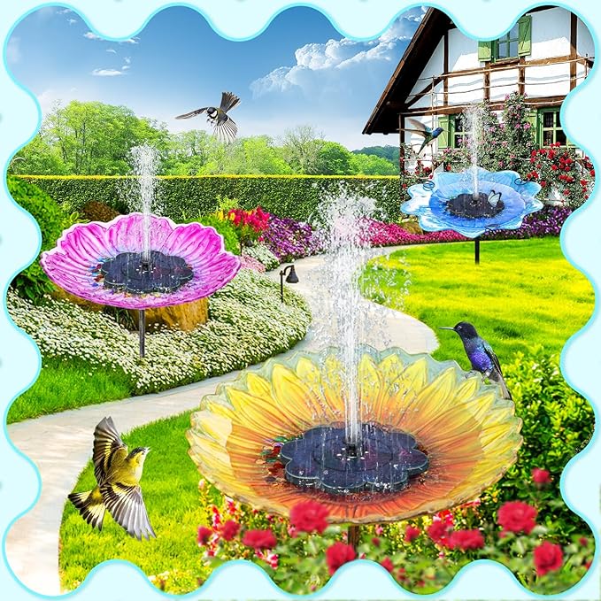 Yzert Solar Fountain with 2000 mAh Battery&Colorful LED Lights Flower Shape, 3.5W Solar Power Water Fountain Pump for Bird Bath, Outdoor, Garden, Pool, Pond,Hummingbirds