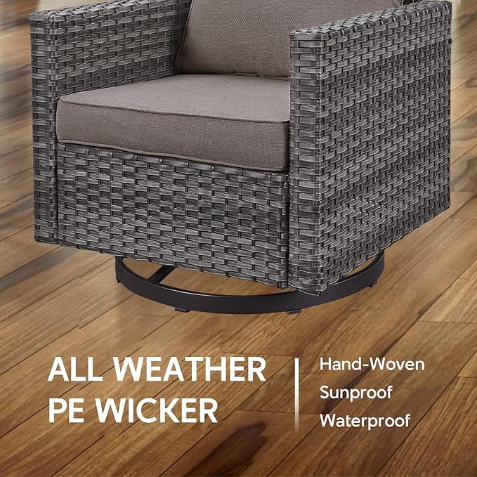 6 Piece Wicker Patio Furniture Set - Outdoor Swivel Rocker Chairs Set with Side Table, 3 Seat Sofa and Ottomans, Small Patio Conversation Sets Proch Furniture for Balcony Deck - Grey/Grey
