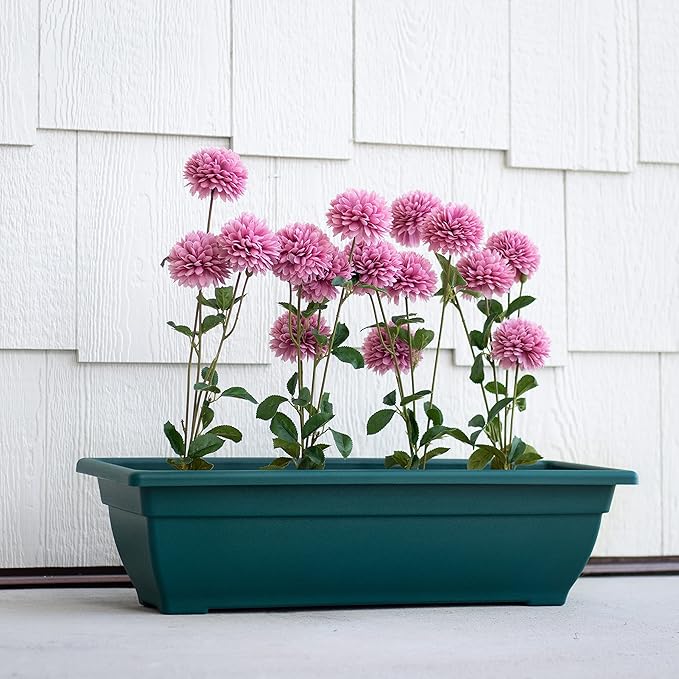Rectangle Planter Box, 24 Inch Indoor/Outdoor Rectangular Planter, Durable UV Resistant, 4 Gallon Plastic Window Box Trough, Use for Herbs, Succulents, Vegetables (Gem | 4 Pack)
