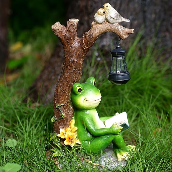 WENYLE Solar Garden Outdoor Statues Frog with Tree Solar Lantern, Lawn Decor Frog Figurine for Patio Balcony Yard, Yard Unique Christmas Birthdays Gift for Mom Grandma