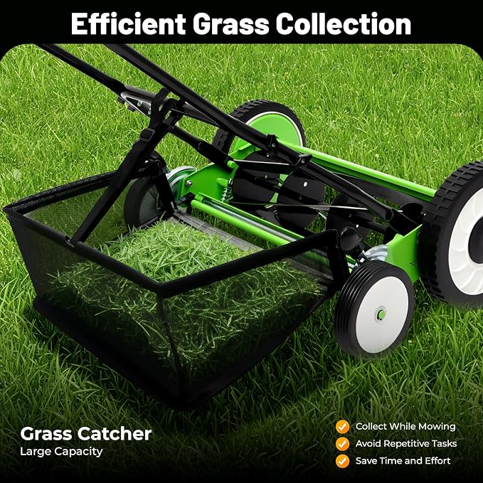 16 Inch Manual Push Reel Lawn Mower with Adjustable Mowing Height, 5 Blades and Collection Bag, Push Lawn Sweeper Grass Catcher Outdoor Power Tools for Picking up Leaves,Grass and Debris on Lawns - Image 5