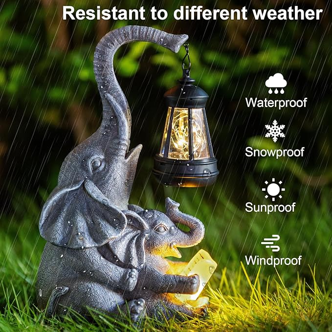 Solar Elephant Statue LED Lights Garden Decoration, Outdoor Statue Lights Patio Art Lawn Porch Deck Balcony Decoration - Birthday, Options for Mom, Lady Lover