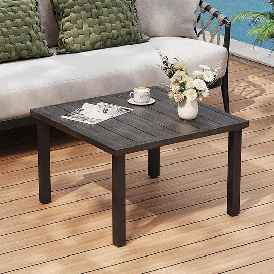 ONBRILL Outdoor Coffee Table, 28 Inch Square Patio Coffee Table, Metal Coffee Table for Porch, Backyard, Poolside, Balcony - Brown by ONBRILL