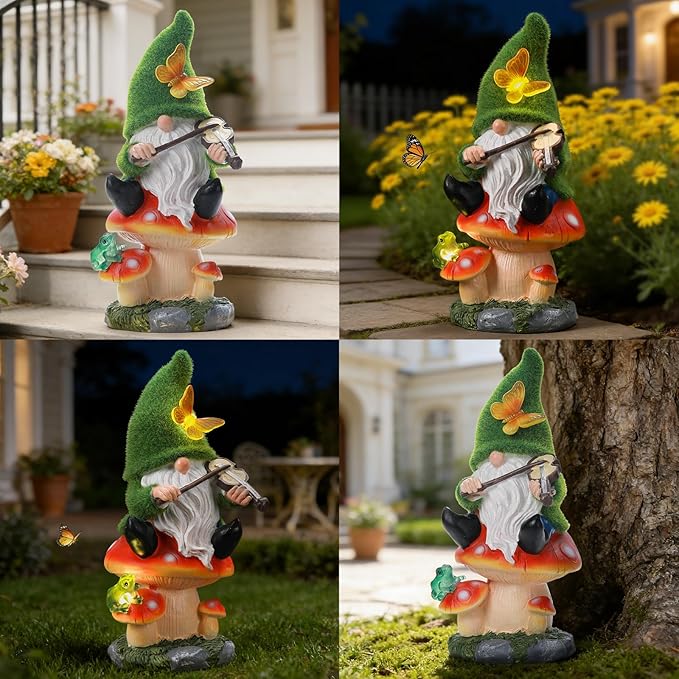 Solar Gnomes Garden Statue Decor for Sping Summer,Gnome Figurines with LED Light for Garden Decorations for Patio Lawn Balcony Fairy Gardens Housewarming Gifts for Women Mom Grandma
