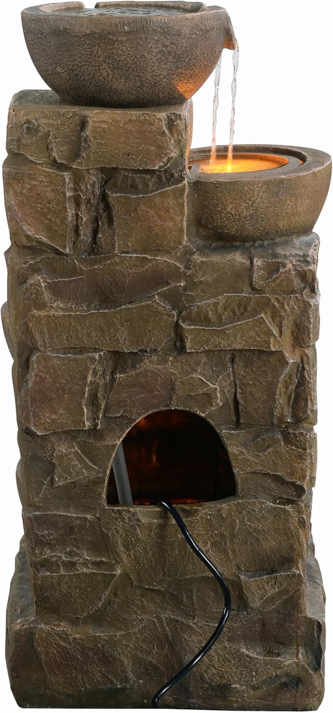 Teamson Home 33.27" Water Fountain with LED Lights, Brown