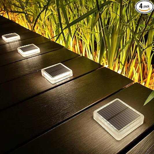 Lacasa Solar Deck Lights, 4 Pack 30LM LED Dock Lights Natural White 4000K, Outdoor Solar Powered Step Lights Light up All Night IP68 Waterproof Auto ON/Off for Garden Stairs Driveway Pathway Lighting