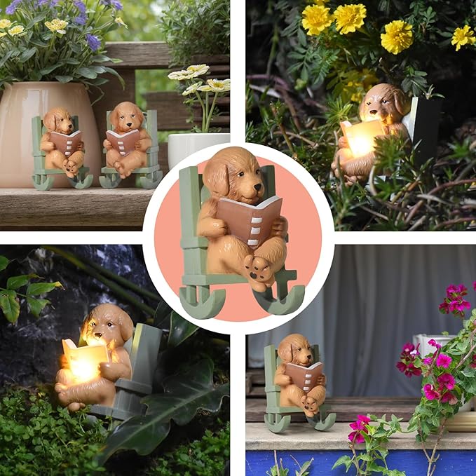 Solar Garden Statues Dog Statues Fairy Garden Accessories Outdoor Resin Dog Figurine Miniature Golden Retriever Statue with Lights for Outside Porch Patio Decor 3 * 2 * 3.5 In Gardening Gifts