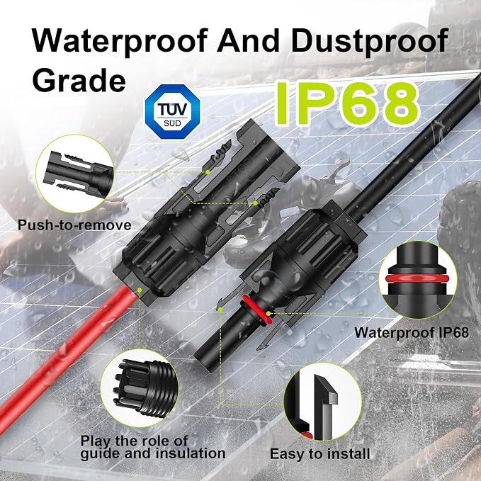 Solar Extension Cable 33Ft 10AWG, Solar Wire with Tool-Free Solar Connectors, Waterproof Solar Panel Extension Cable 6mm², PV Cable 10Gauge for Home Boat RV Solar Panels(33ft) - Image 4