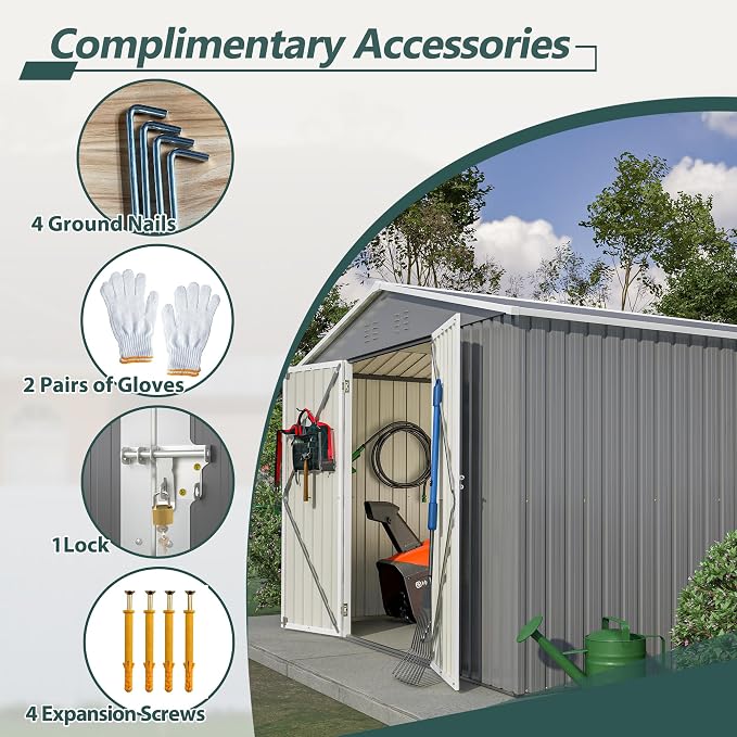 YOPTO 10×10 FT Outdoor Storage Shed,Metal Aluminum Waterproof Tool Sheds with Doors and Vents,Heavy-Duty Sheds Unit W/Lock and Key,for Storing Bicycles,Lawnmowers,Barbeques,Gray - Image 8