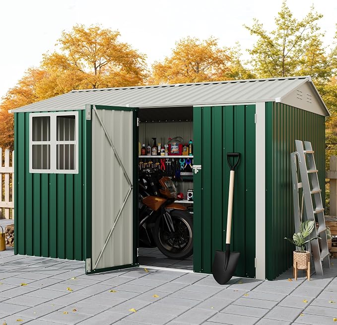 10x8 FT Outdoor Storage Shed, 450 Cu Ft Weather Resistant Garden Shed with Gable Roof & Grid Window, Multi-Use Shed for Bikes, Lawn Mowers, Patio Supplies & Pet Shelter by Unknown