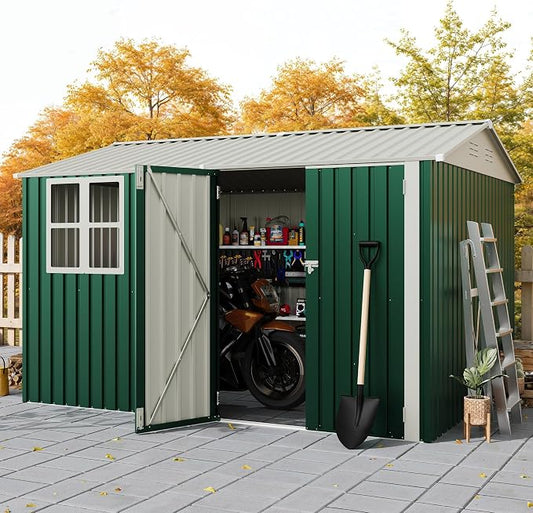 10x8 FT Outdoor Storage Shed, 450 Cu Ft Weather Resistant Garden Shed with Gable Roof & Grid Window, Multi-Use Shed for Bikes, Lawn Mowers, Patio Supplies & Pet Shelter by Unknown