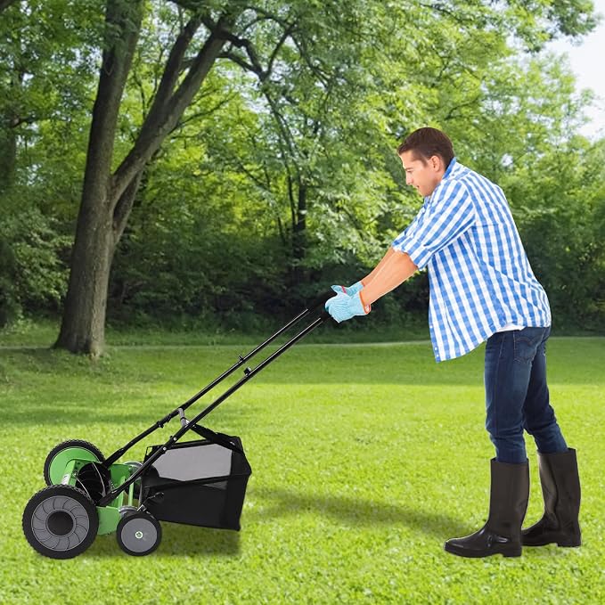 20-Inch Cordless Manual Reel Lawn Mower, Cylinder Lawnmower with 5-Blade, Push Reel Lawn Mower with Grass Catcher for Villa Yards, Park Greening, Factory Greening - Image 5
