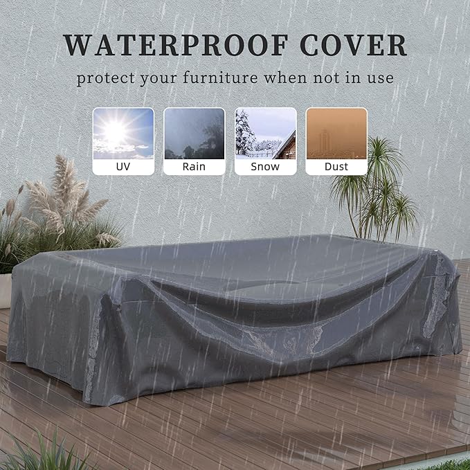 UDPATIO Patio Furniture Set with Fire Pit Table and Swivel Rocking Chairs, 6 Pieces Outdoor Wicker Furniture Set with Waterproof Cover, 4'' Thickened Cushion, Grey