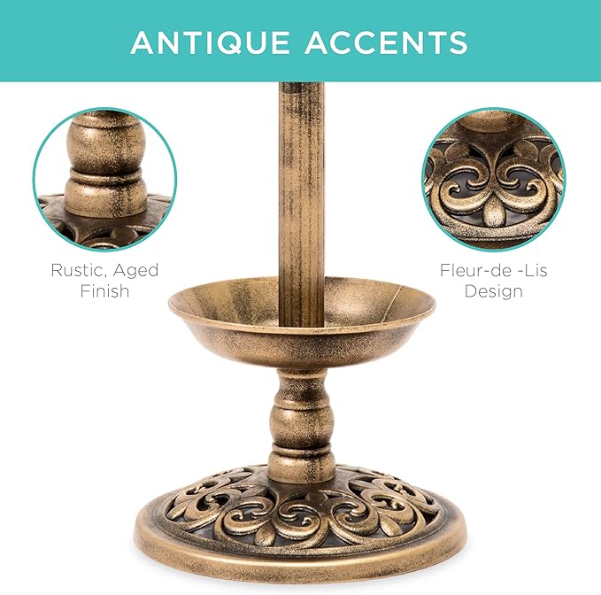 Best Choice Products Outdoor Solar Lighted Pedestal Bird Bath Fountain Decoration w/Planter, Integrated Panel, Scroll Accents for Lawn, Garden - Bronze