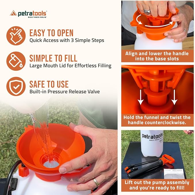 Petratools 2 Gallon Pump Sprayer - HD201 Garden Sprayer for Weeds, Lawn Care & Pesticides - 52" Long Hose, 2 Nozzles & Easy Carry Handle - Durable & Lightweight - Image 2