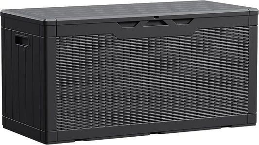 Devoko 100 Gallon Waterproof Large Resin Deck Box Indoor Outdoor Lockable Storage Container for Patio Furniture Cushions Garden Tools (100 Gallon, Black) by DEVOKO