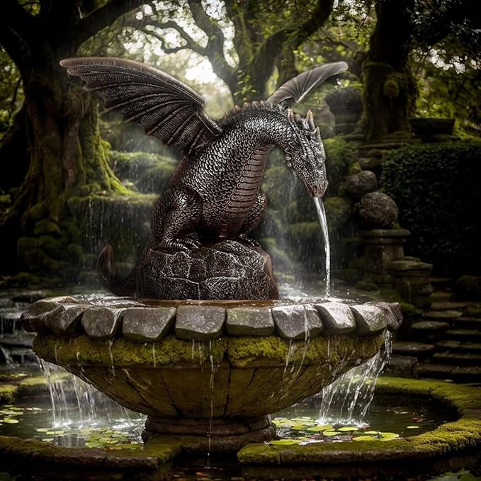 Outdoor Dragon Water Fountain - Spitting Dragon Garden Statue for Koi Ponds, Patios & Water Features (Weatherproof Design)