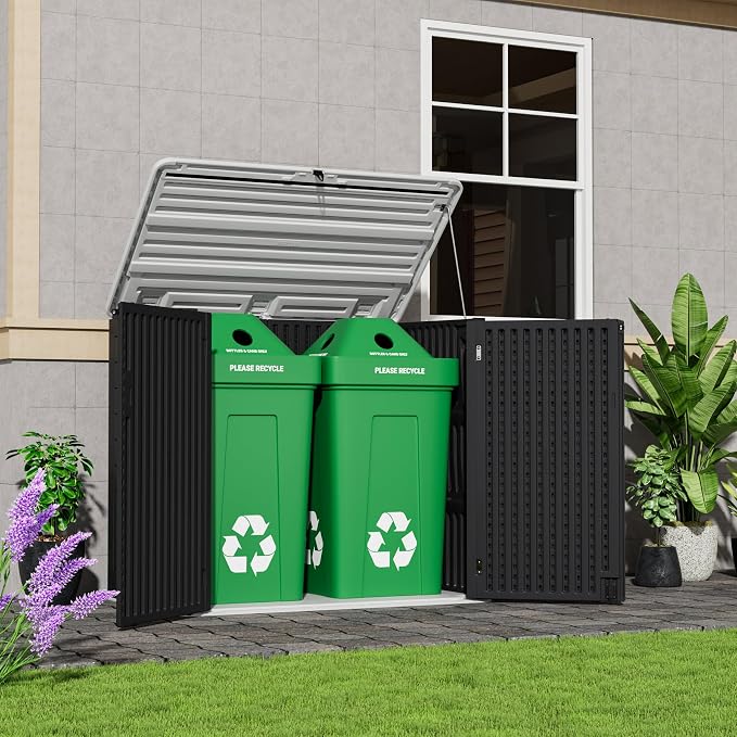 Mrosaa Resin Outdoor Storage Shed, 38 cu.ft Outdoor Storage Box Waterproof for Garden Tools, Patio Furniture, Trash Cans, Garage Storage, Lockable (Black) - Image 6