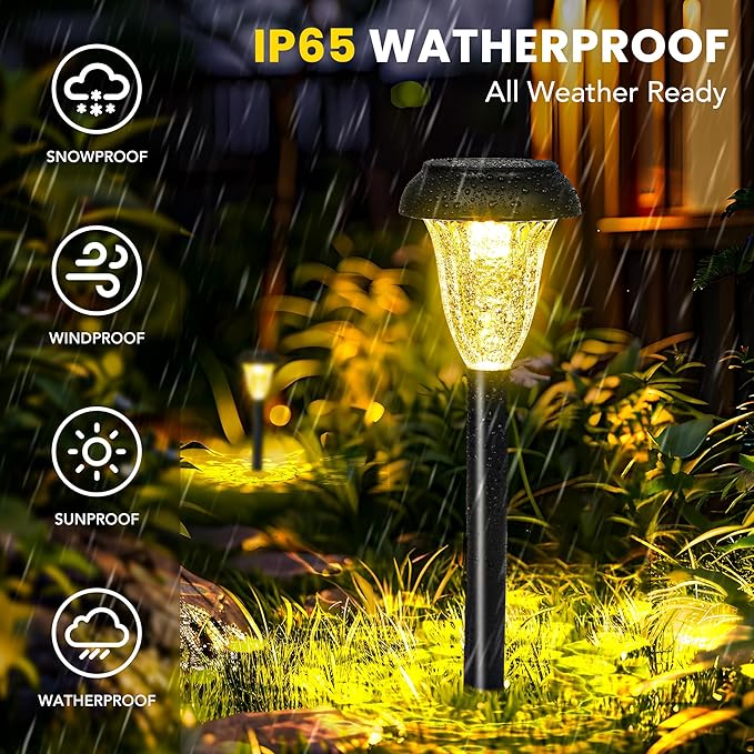 GIGALUMI 12 Pack Solar Light Outdoor Waterproof, Warm White Pathway Lights Solar Powered, Landscape Lighting, Garden Lights for Decor, Patio, Garden, Yard, Pathways, Walkway