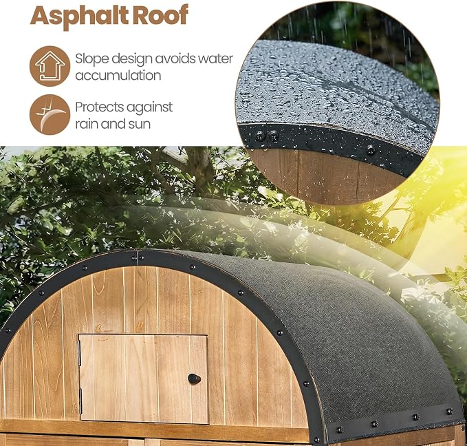 NORTHSKY All-in-One Outdoor Storage Shed, Waterproof Tool Garden Cabinet w/Domed Roof, Lockable Multi-Functional Organizer for Patio Lawn Backyard, 5 Storage Spaces & Double Doors - Solid Wood - Image 4
