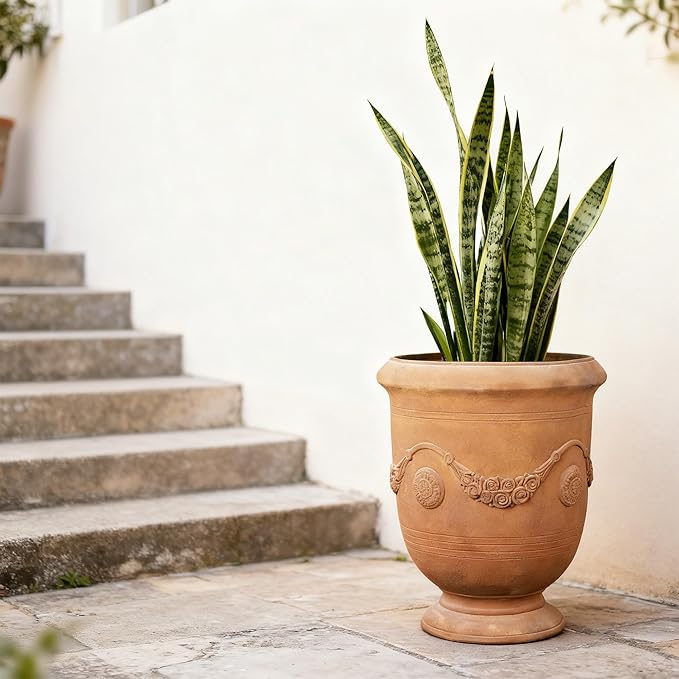 Planters for Indoor & Outdoor Plants, 16.5 Inch Large Magnesium Oxide Urn Planter with Drainage Hole, Decorative Unique Garden Plant Pots for Front Porch & Home Decor, Rust Color