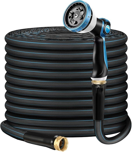 Non-Expanding Garden Hose 50ft – Flexible, Burst-Resistant, Anti-Kink, 10-Function Spray Nozzle, Lightweight & Durable for Outdoor Use(Blue） by Relxitl