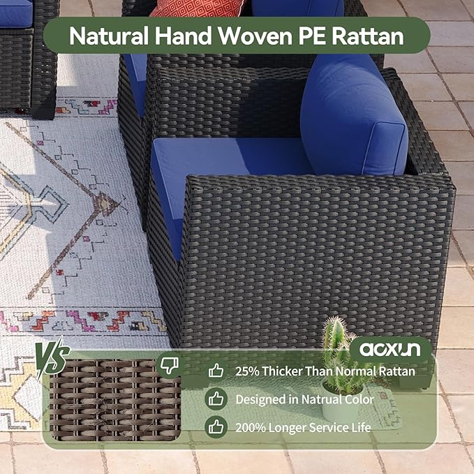 Aoxun 4 Piece Outdoor Patio Furniture Set 4 Seats, Blue